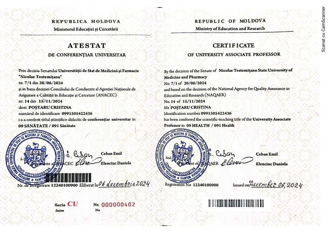 Atestat de conferentiar universitar Dr. Cristina Postaru